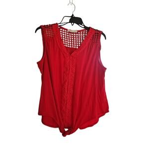 Fall in Love Sleeveless Red Top – Lace Detail, Tie Bottom, Size Large